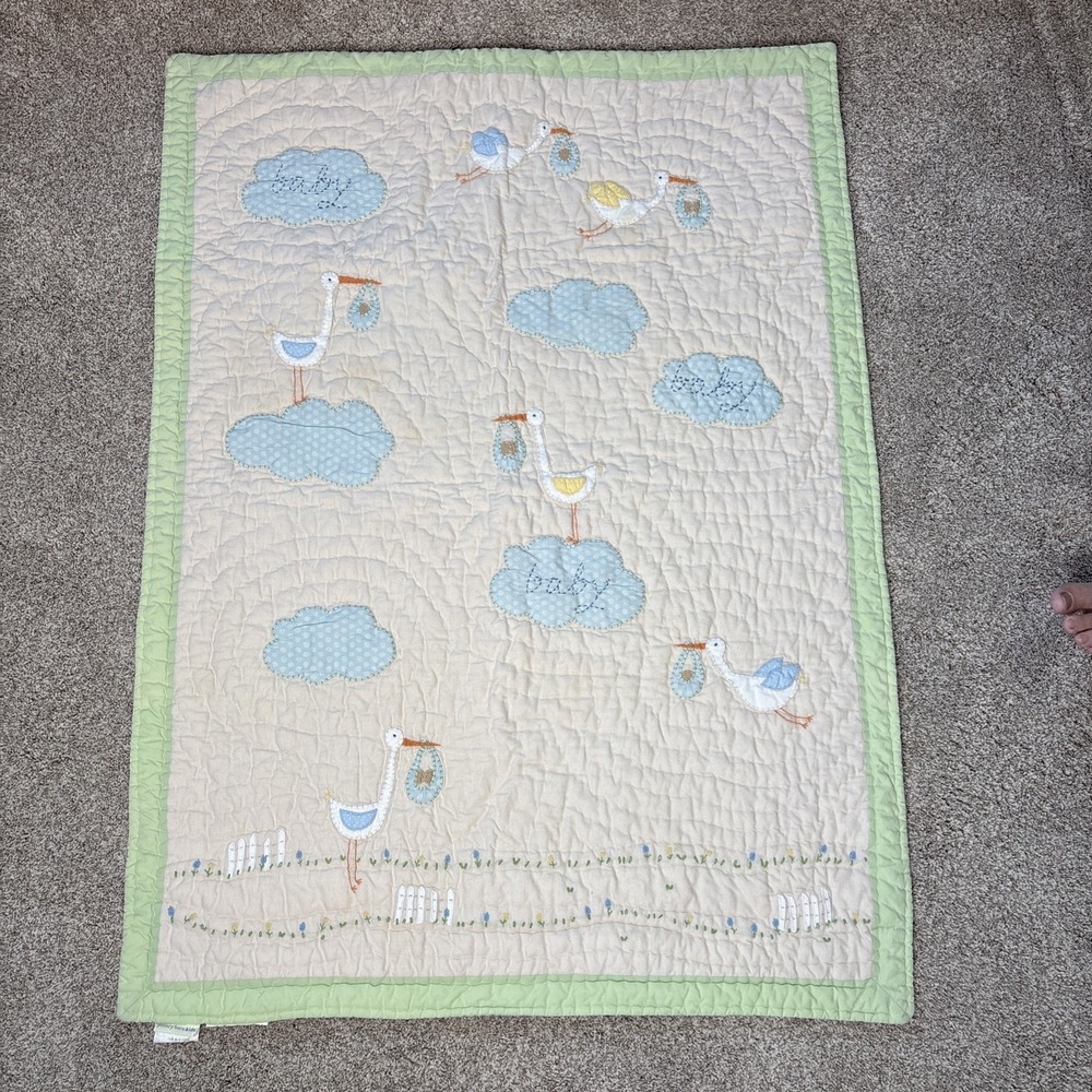 Pottery Barn Kids Stork Quilt Unisex Baby Nursery  Shabby Chic Cottage Whimsical